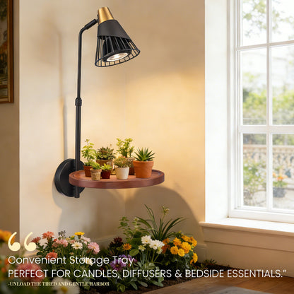 Aurelia  Plug in Black Wall Light with Shelf