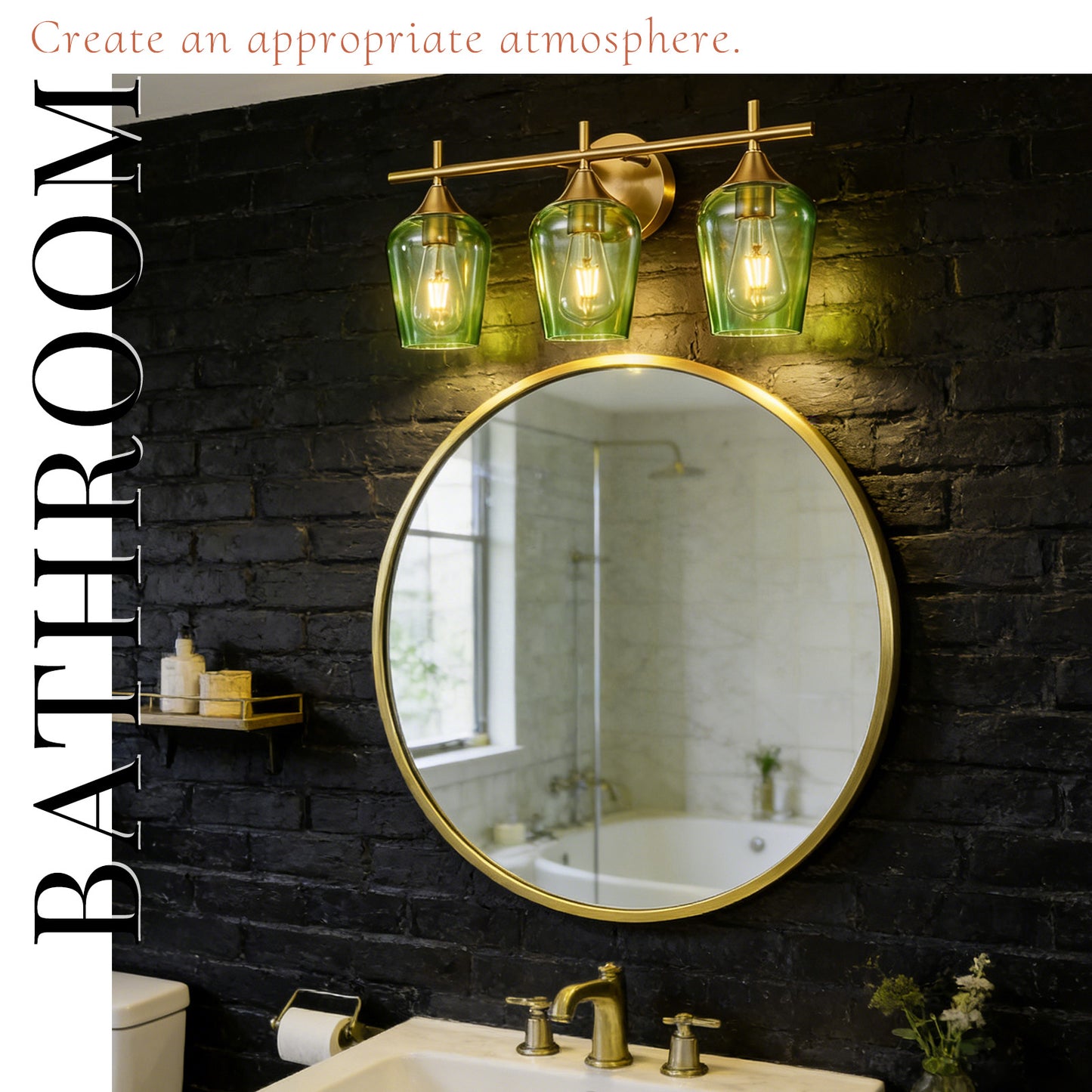 Aurelia 3-Light Gold Green Glass Vanity Light