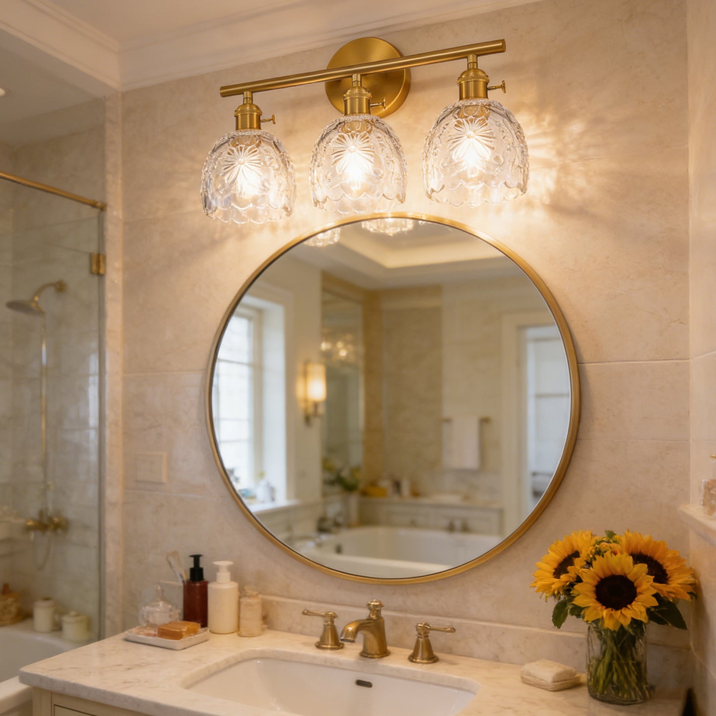 Aurelia 3-Light Floral Glass Vanity Light