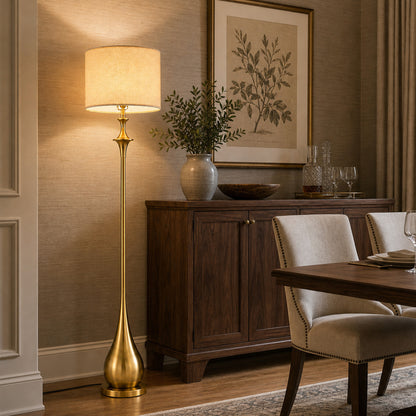 Lumora 65 in Brushed Gold Mid Century Floor Lamp with Linen Shade