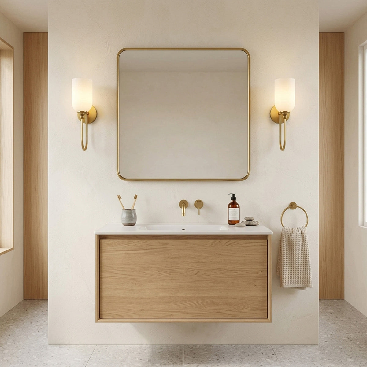 Hamilyeah Modern Gold Wall Sconces Set of Two with Milky White Glass Shades