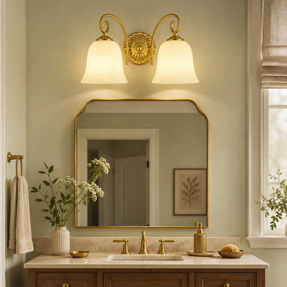 Aurelia Gold Vintage Bathroom Vanity Light, Milky White Glass, 2-Light