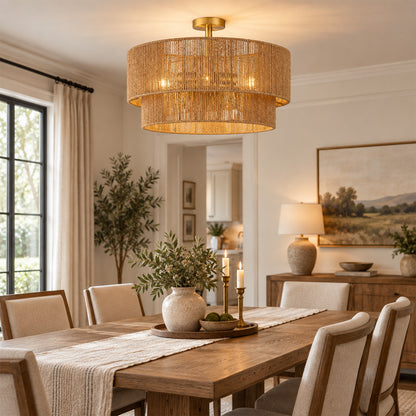 Aeris 24-Inch Gold Double-Layer Woven Rope Ceiling Light