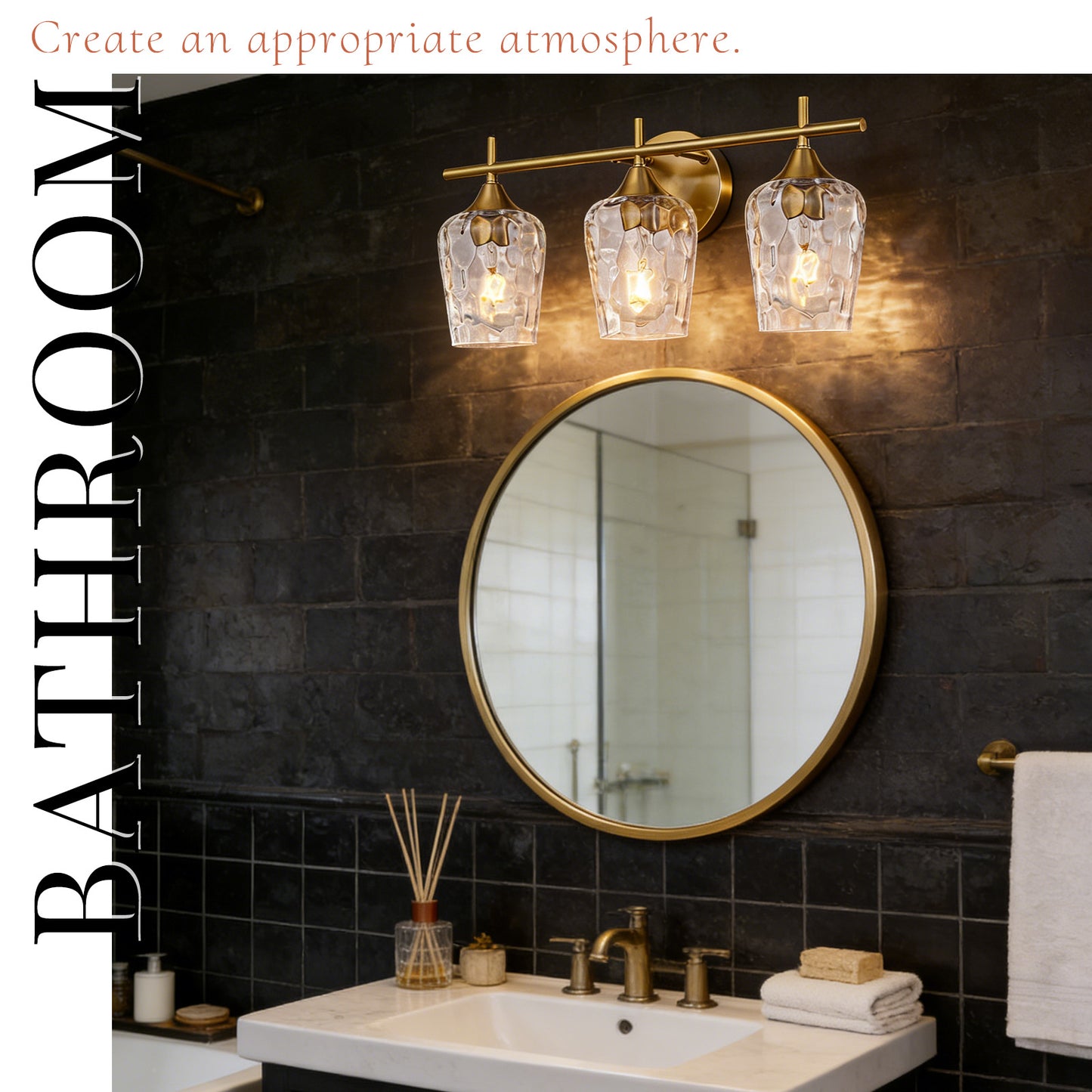 Aurelia 3-Light Gold Hammered Glass Vanity Light
