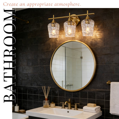 Aurelia 3-Light Gold Hammered Glass Vanity Light