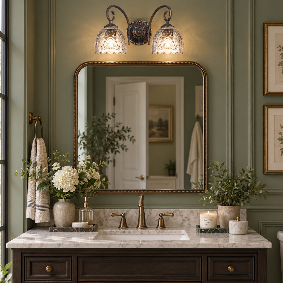 Aurelia 13-Inch Vintage Black 2-Light Bathroom Vanity Light