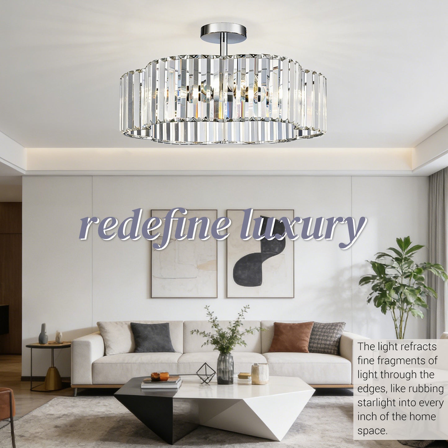 Aeris 20inch 4-Light Crystal Semi Flush Mount Ceiling Light