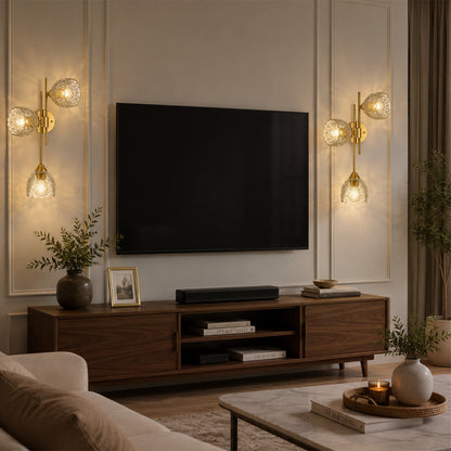 Aurelia 3-Light Gold Wall Sconce with Floral Glass Shades