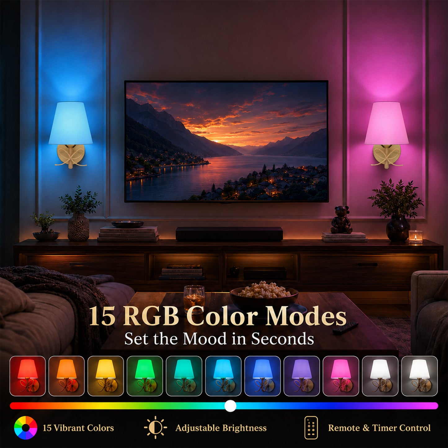 Aurelia  Gold Bow Cordless Wall Sconces Set of 2 with Rechargeable RGB Bulbs