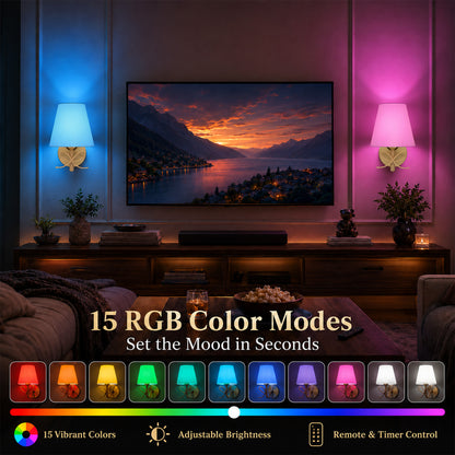 Aurelia  Gold Bow Cordless Wall Sconces Set of 2 with Rechargeable RGB Bulbs