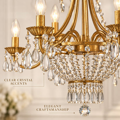 Aetheria 24.6-Inch Gold Crystal 6-Light Chandelier