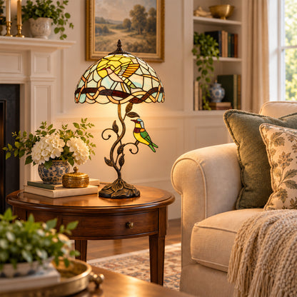 Cozyloom 21-Inch Tiffany Stained Glass Bird Table Lamp
