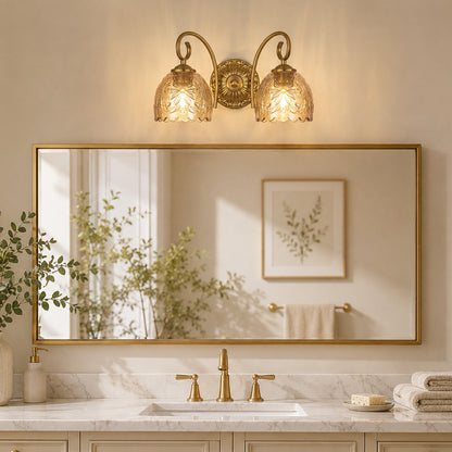 Aurelia Gold Vintage Bathroom Vanity Light, Amber Embossed Glass, 2-Light