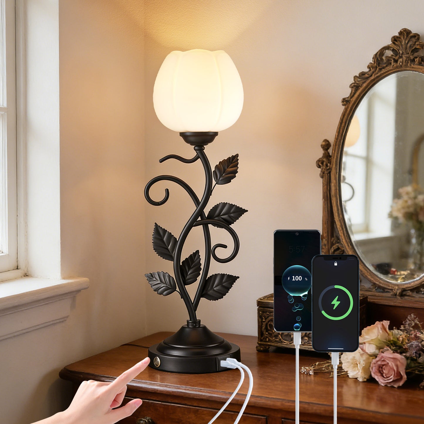 Cozyloom Black Vintage Table Lamp with USB