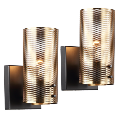 Hamilyeah Industrial Vintage Brass Gold Wall Sconces with Grid Mesh Shade Set of 2