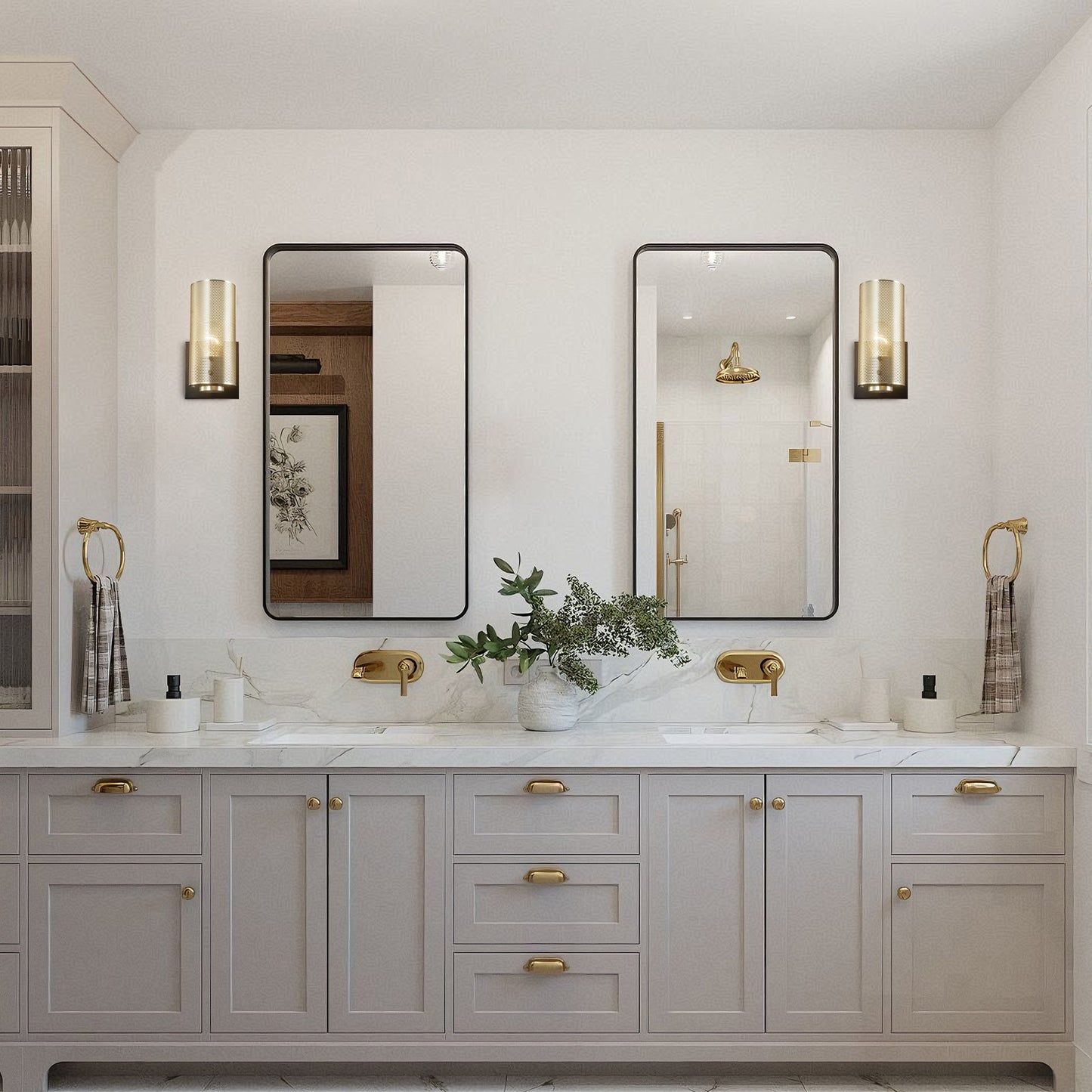 Noir Wall Sconces with Grid Mesh Shade Set of 2