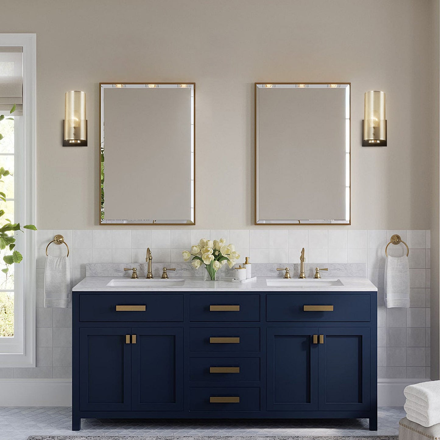 Noir Wall Sconces with Grid Mesh Shade Set of 2