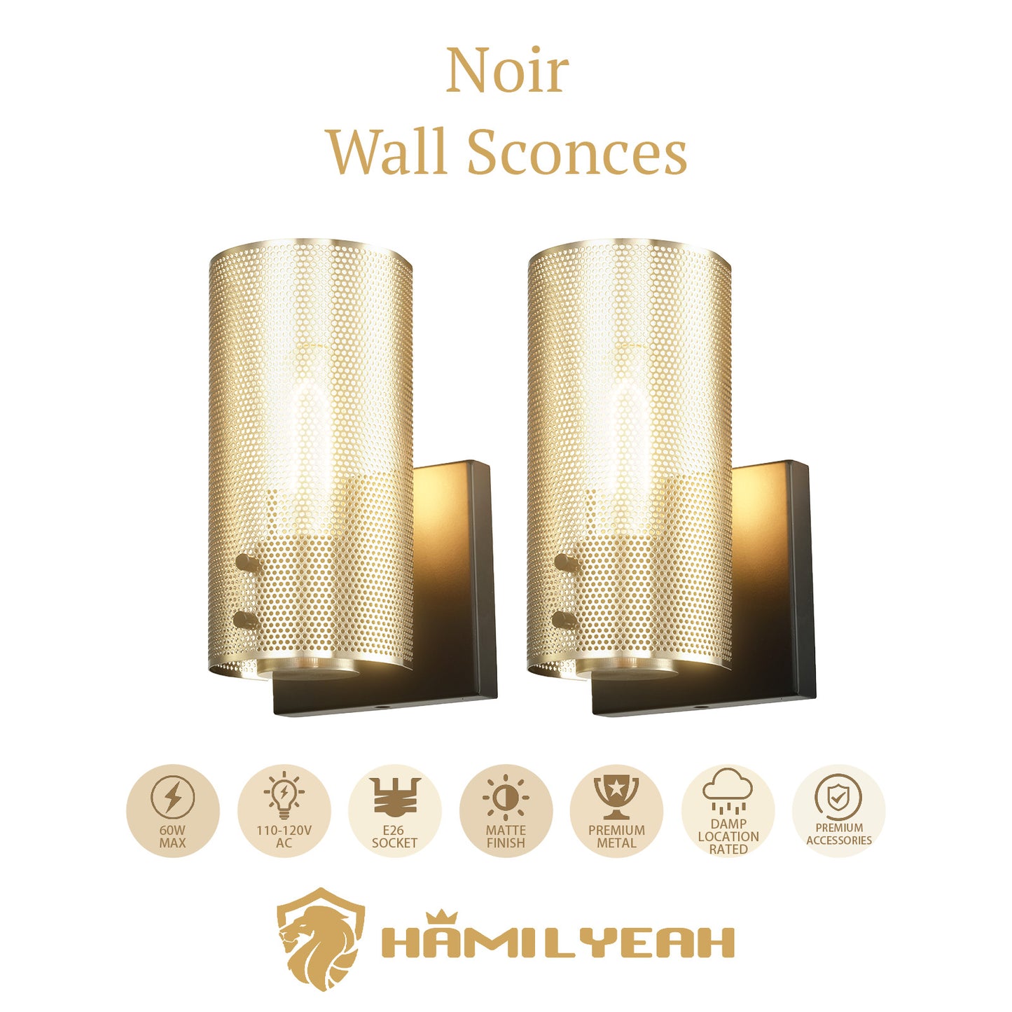 Noir Wall Sconces with Grid Mesh Shade Set of 2