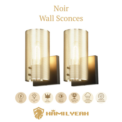 Noir Wall Sconces with Grid Mesh Shade Set of 2