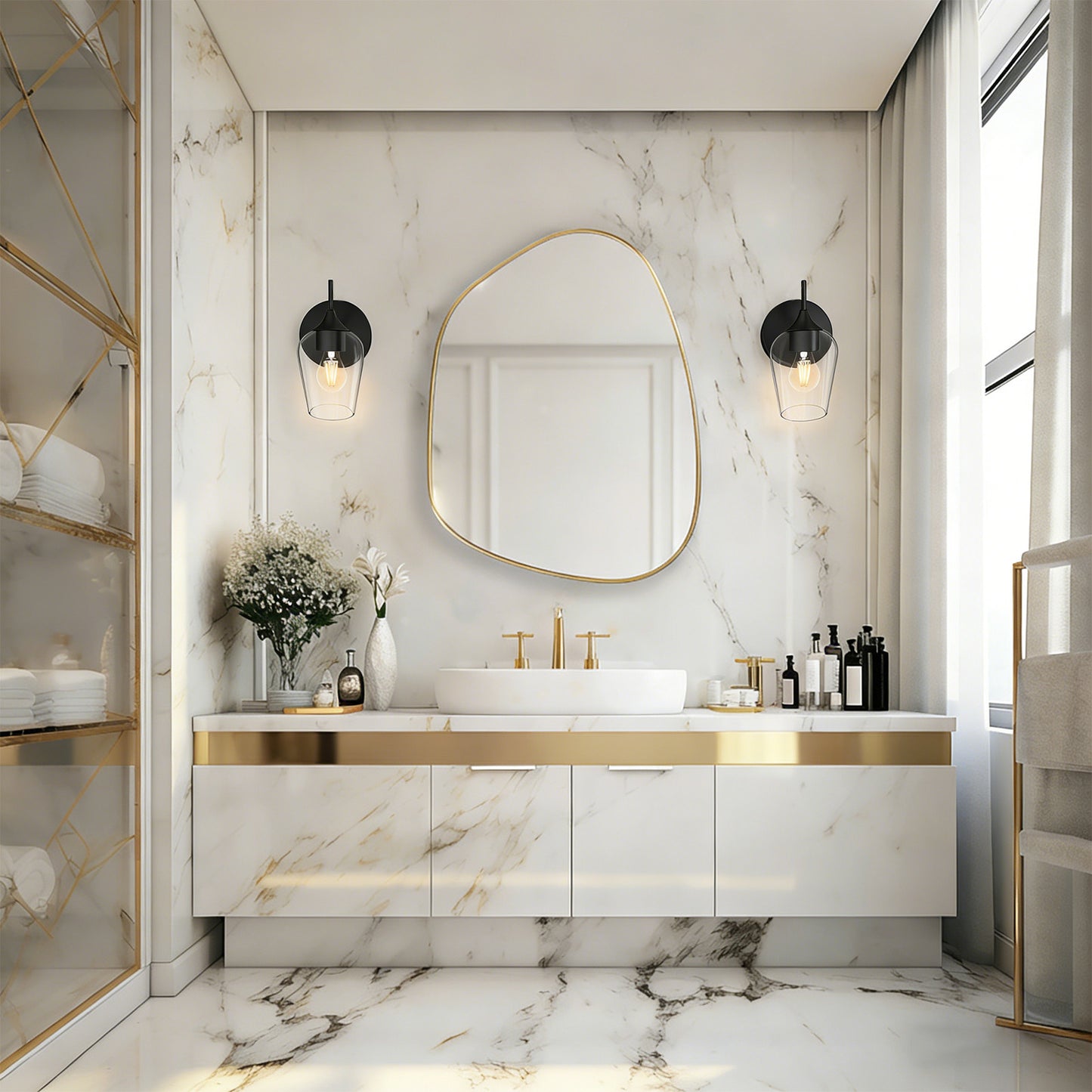 Noir Wall Sconces with Clear Champagne Glass