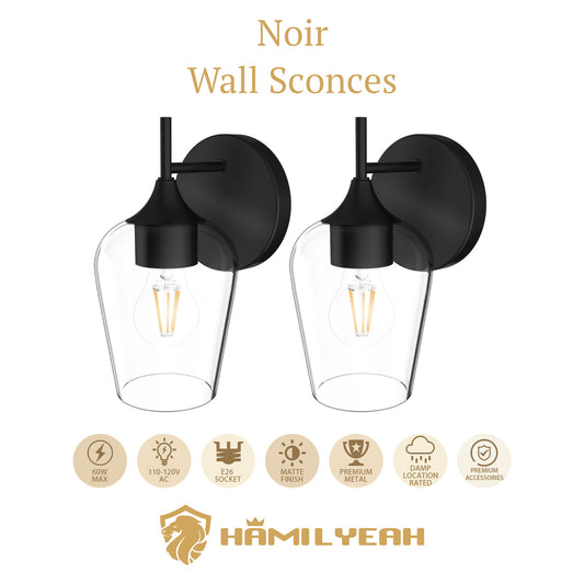 Noir Wall Sconces with Clear Champagne Glass