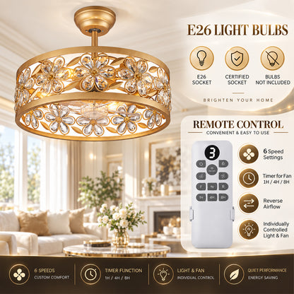 Gildex 20-Inch Gold Crystal Flower Fandelier with Light