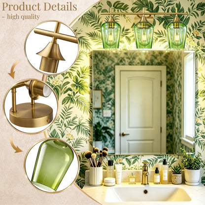 Aurelia 3-Light Gold Green Glass Vanity Light