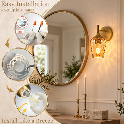 Aurelia Gold Amber Hammered Glass Wall Sconces Set of 2