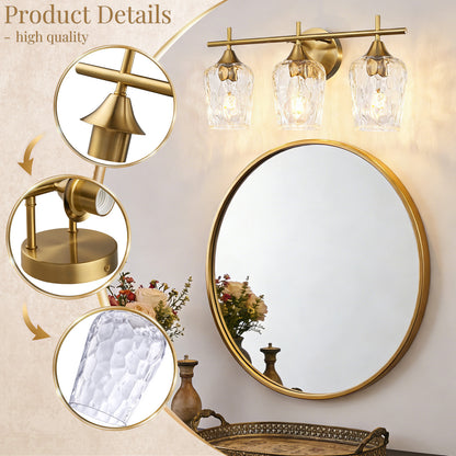 Aurelia 3-Light Gold Hammered Glass Vanity Light