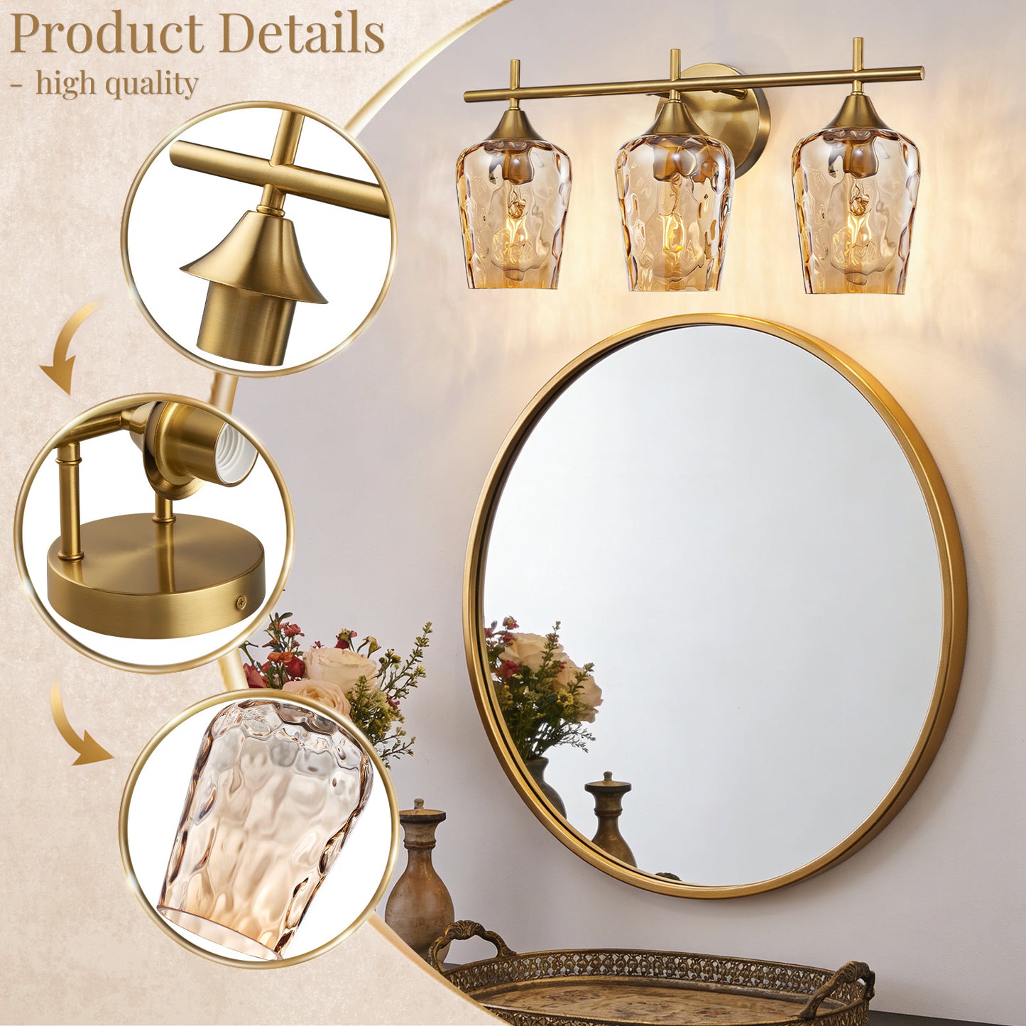 Aurelia 3-Light Brass Gold  Vanity Light