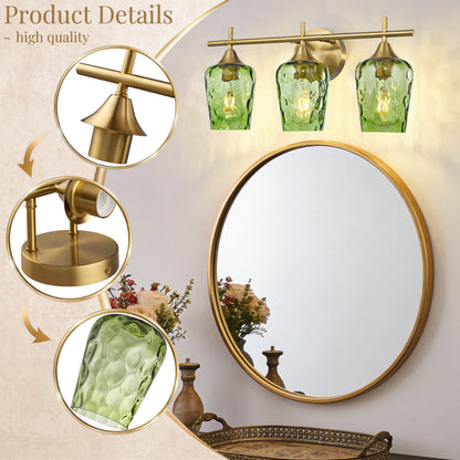 Aurelia 3-Light Gold Hammered Glass Bathroom Vanity Light
