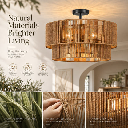 Aeris 24-Inch Black Double-Layer Woven Rope Ceiling Light