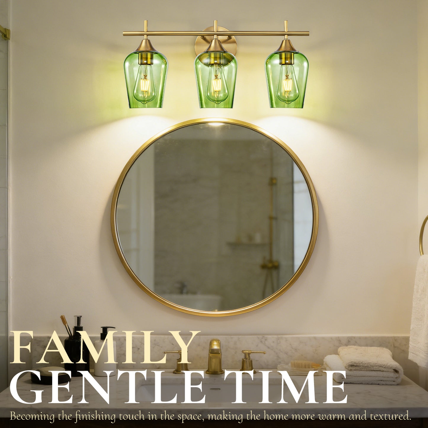 Aurelia 3-Light Gold Green Glass Vanity Light