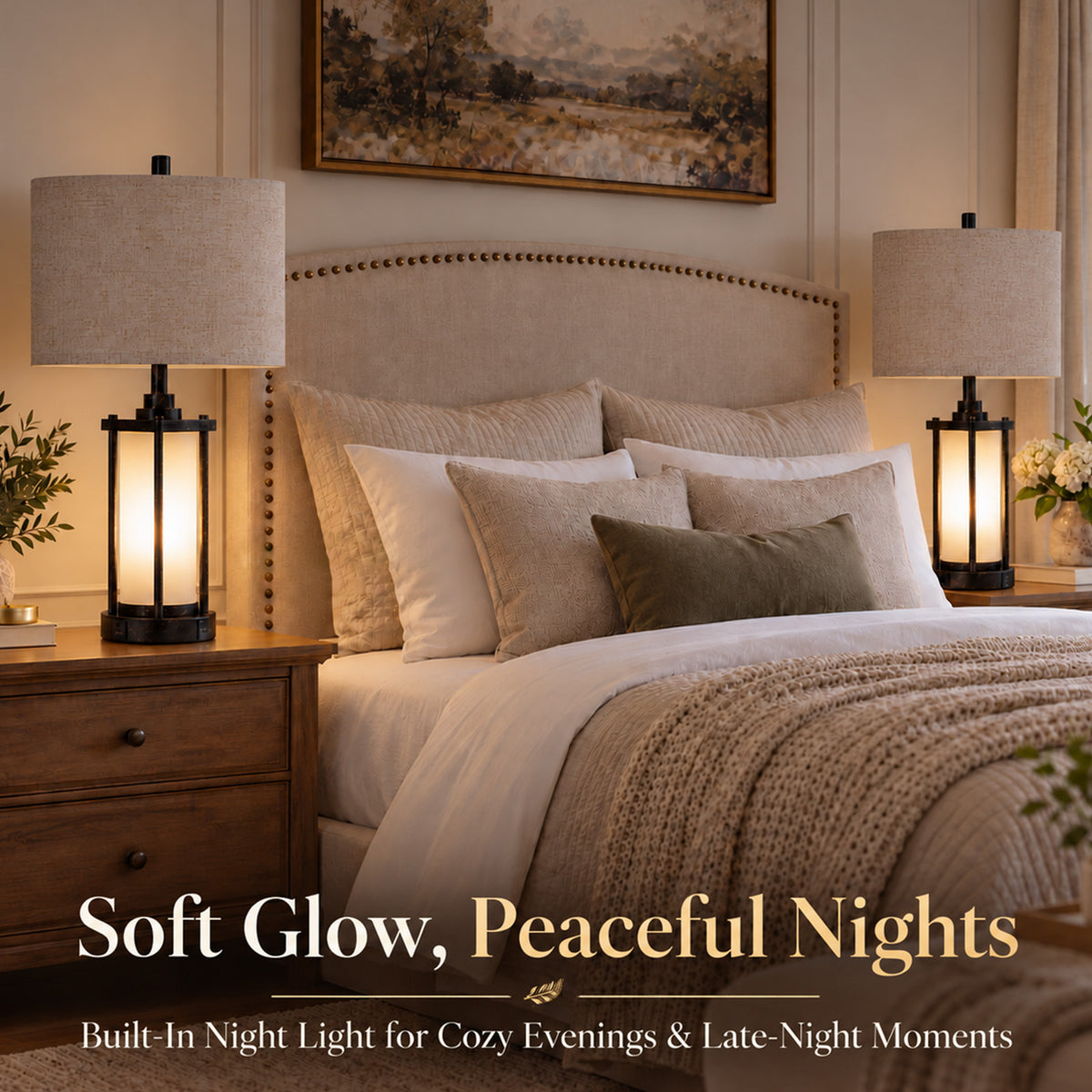 Cozyloom Farmhouse Table Lamps Set of 2 with USB A and USB C