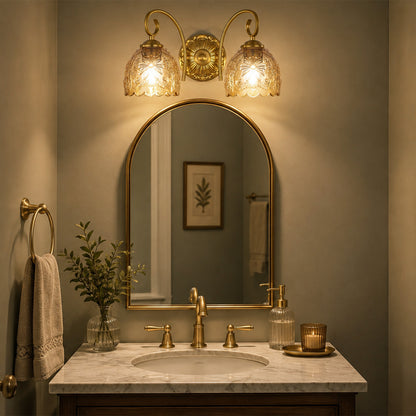 Aurelia Gold Vintage Bathroom Vanity Light, Amber Embossed Glass, 2-Light