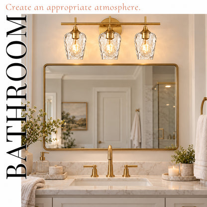 Aurelia 3-Light Gold Clear Hammered Glass Bathroom Vanity Light