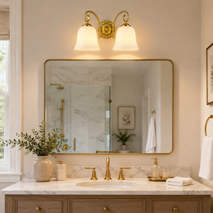 Aurelia Gold Vintage Bathroom Vanity Light, Milky White Glass, 2-Light