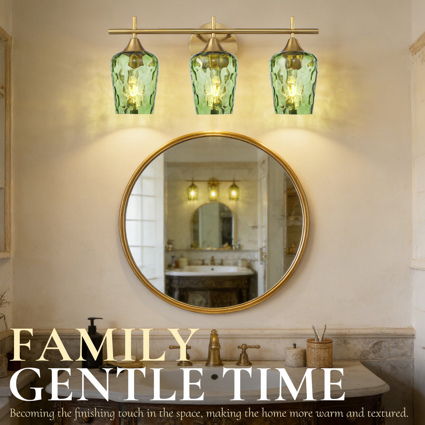 Aurelia 3-Light Gold Hammered Glass Bathroom Vanity Light