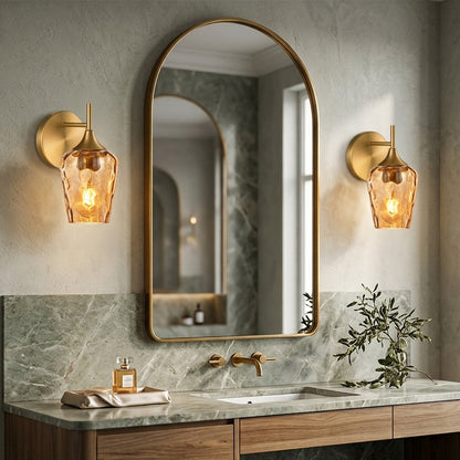 Aurelia Gold Amber Hammered Glass Wall Sconces Set of 2