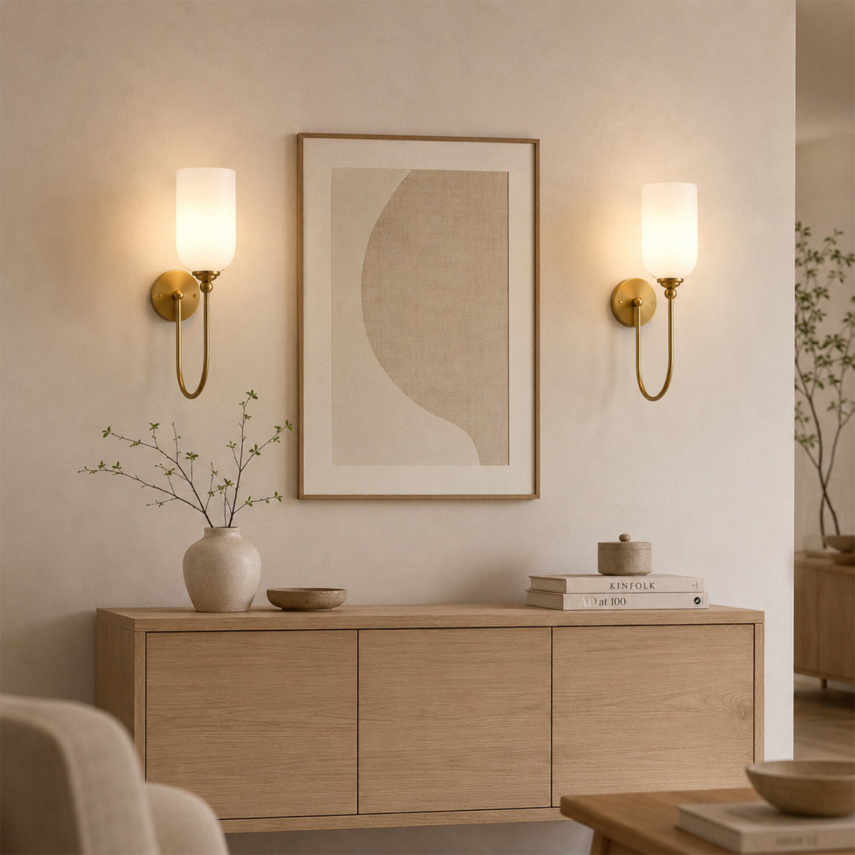 Hamilyeah Modern Gold Wall Sconces Set of Two with Milky White Glass Shades