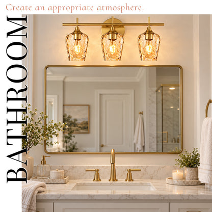 Aurelia 3-Light Gold Amber Hammered Glass Bathroom Vanity Light