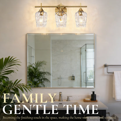 Aurelia 3-Light Gold Hammered Glass Vanity Light
