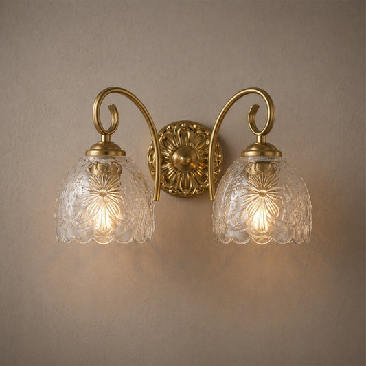 Aurelux Gold 2-Light Glass  Floral Vanity Light  Fixture