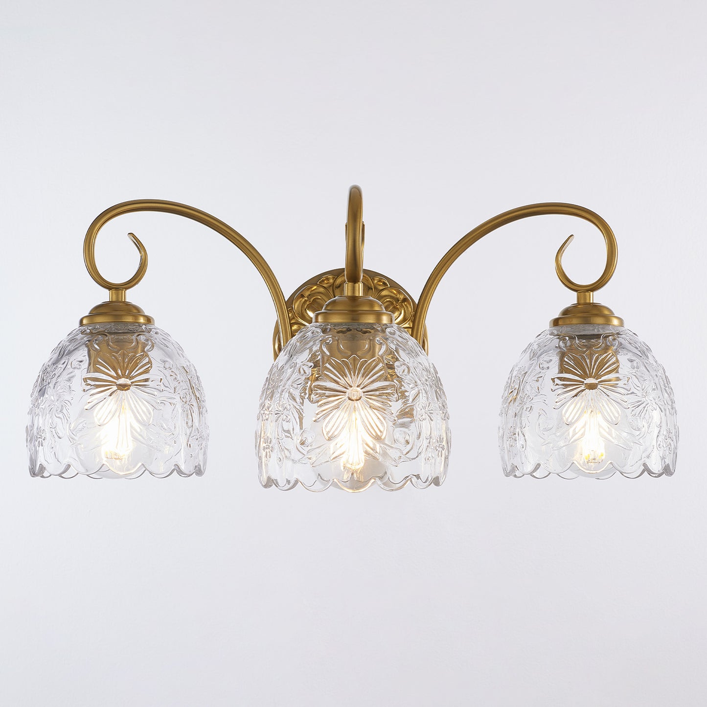 Aurelux Gold 3-Light Glass Floral Vanity Light  Fixture