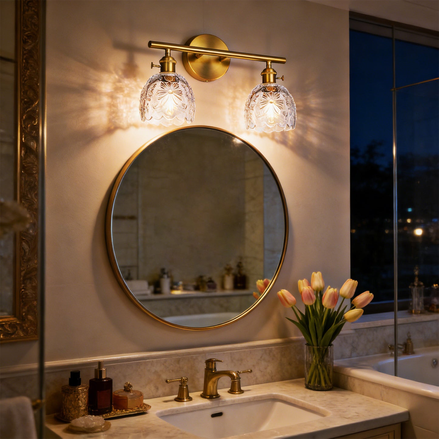 Aurelia 2-Light Floral Glass Vanity Light