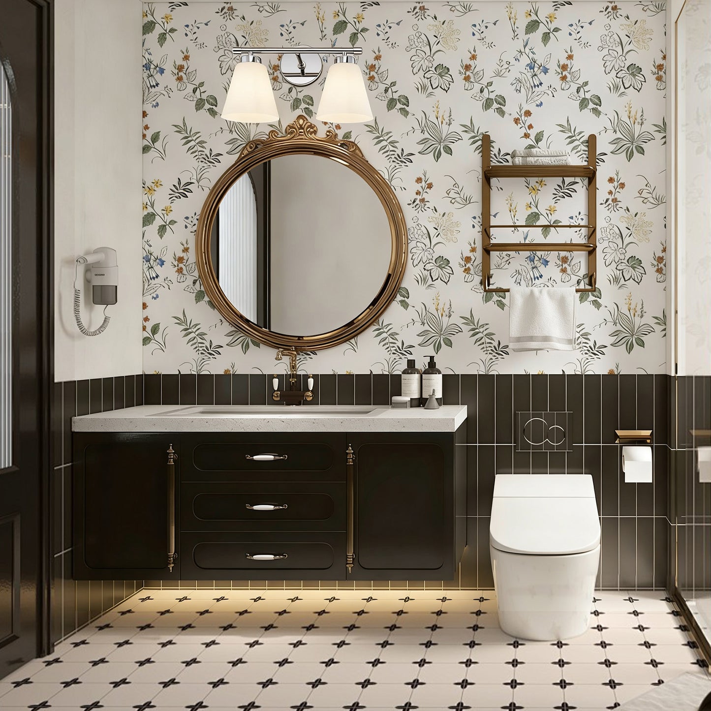 Chrome Vanity Light Fixture with Frosted Milk Glass Shade