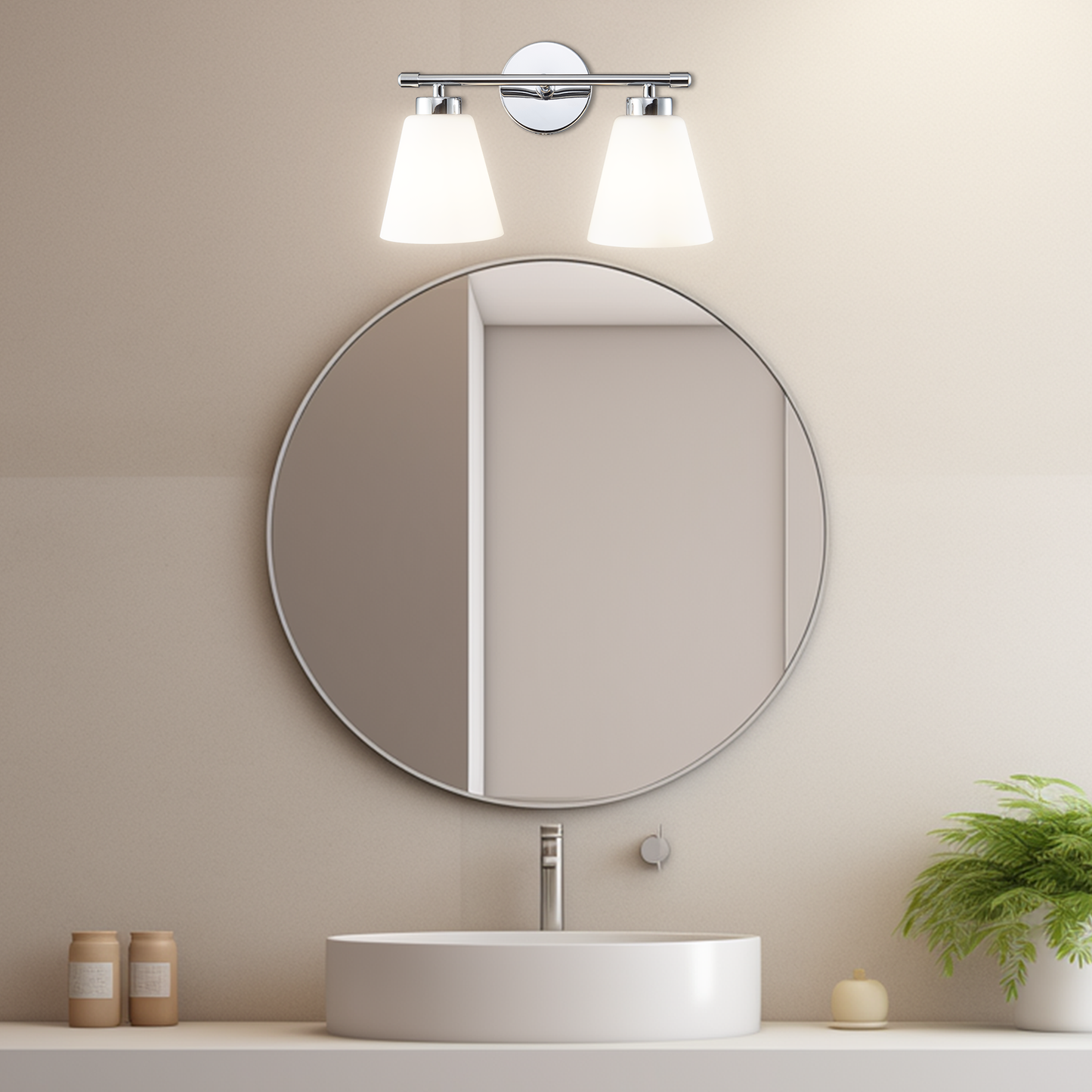 Chrome Vanity Light Fixture with Frosted Milk Glass Shade