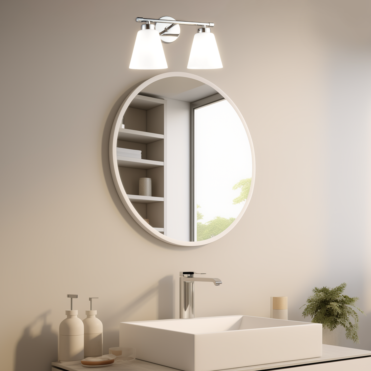 Chrome Vanity Light Fixture with Frosted Milk Glass Shade