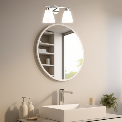 Chrome Vanity Light Fixture with Frosted Milk Glass Shade