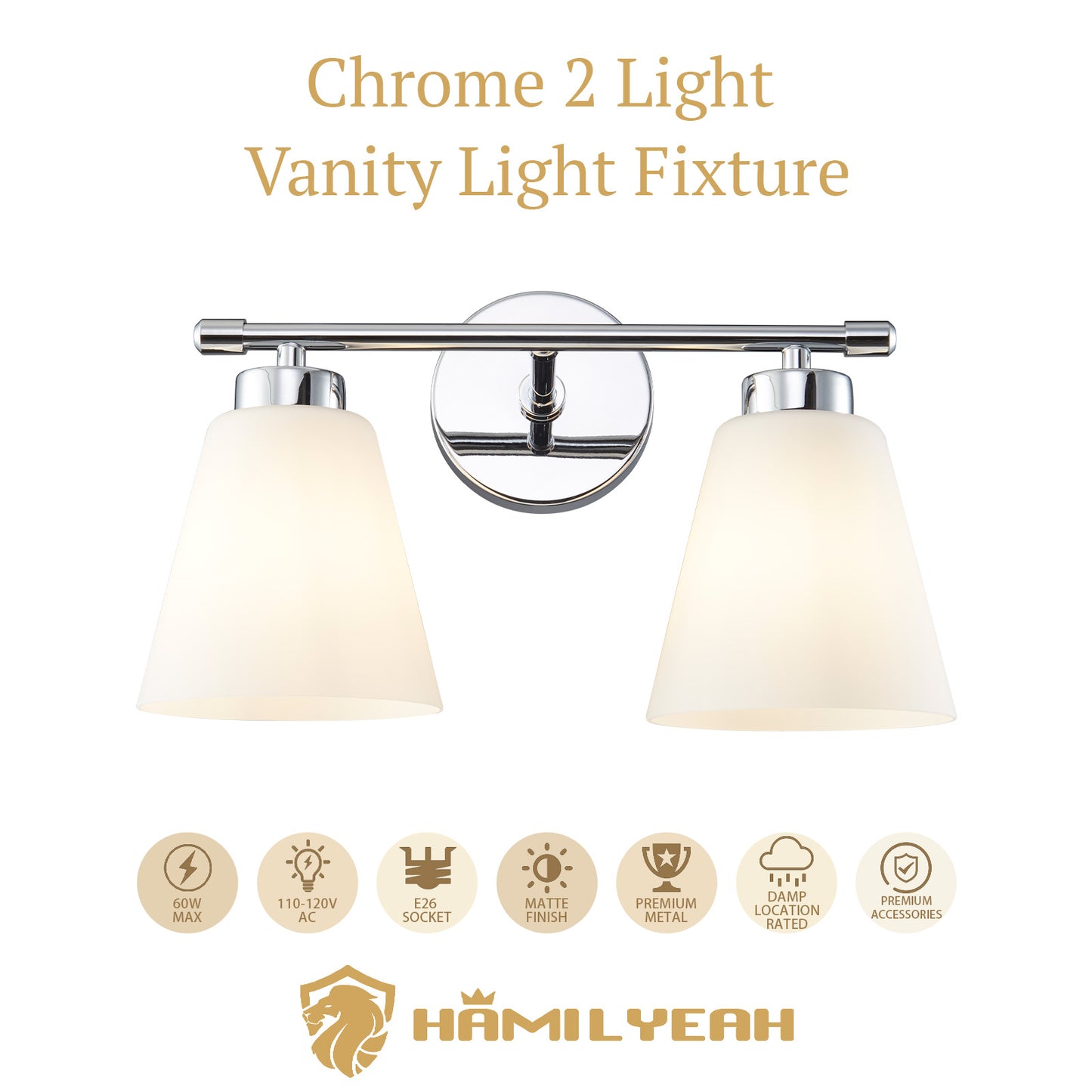 Chrome Vanity Light Fixture with Frosted Milk Glass Shade